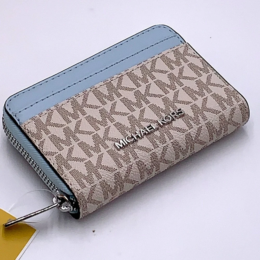 MICHAEL KORS MEDIUM ZIP AROUND CARD CASE VSTA BLUE MULTI SIGNATURE COLOR - Picture 6 of 15